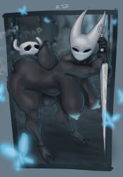 1girls 2_horns arthropod artist_name big_ass big_butt black_body black_skin bubble_ass bubble_butt bug bug_girl female hollow_knight hornet_(hollow_knight) large_ass large_butt protagonist_(hollow_knight) silksong tap34 the_knight_(hollow_knight)