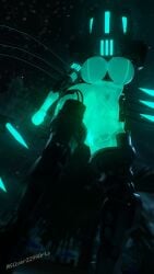 barely_visible_pussy big_breasts female mechanical mindflayer_(ultrakill) nude plumpkinstem robot_girl silver2299 teal_body thick_thighs translucent_body ultrakill viewed_from_below