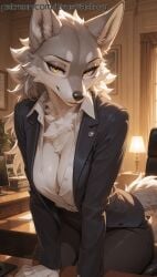 1girls ai_generated anthro breasts cleavage erosfactory furry furry_only golden_eyes office office_clothing office_lady patreon