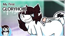 accurate_art_style ass_up bent_over brown_hair completely_nude completely_nude_female disembodied_penis glory_hole jaiden jaiden_animations knotover74_(artist) nervous nervous_smile nude nude_female penis pubic_hair simple_background solo_female thumbnail youtube youtube_thumbnail youtuber