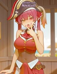 1futa 2025 ai_generated arrow_through_heart artist_name bare_shoulders belt big_breasts big_chest blush bodysuit breasts brown_belt bust busty buttons chest covered_navel crop_top cropped_jacket futanari hair_ribbon hat heterochromia hi_res high_quality high_resolution highres hololive houshou_marine large_breasts leather_belt leotard leotard_under_clothes long_hair looking_at_viewer medium_hair novalust off_shoulder open_mouth patreon patreon_username pirate_hat red_eyes red_hair red_ribbon ribbon sheer_leotard solo stable_diffusion twintails virtual_youtuber vtuber watermark yellow_eyes