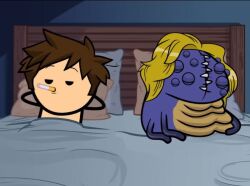 accurate_art_style after_sex alien bed bedroom blonde_hair cigarette cyanide_and_happiness fat fat_female female laying_on_bed male multiple_eyes naked nude nude_female nude_male obese official_art purple_body sagging_breasts screenshot smoking smoking_after_sex tagme ugly ugly_female wtf