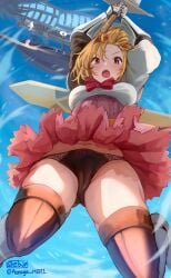 1girls aonaga_heri black_panties black_underwear blonde blonde-haired_female blonde_female blonde_hair breasts brown_eyes brown_thighhighs commentary_request commission djeeta_(fighter) djeeta_(granblue_fantasy) female granblue_fantasy medium_breasts panties pantyshot pantyshot_(standing) short_hair skeb_commission thighhighs underwear upskirt