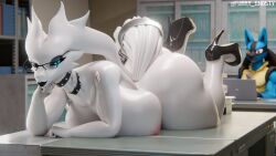 1girls 3d anthro big_ass big_breasts black_lipstick furry_ghosty huge_ass huge_breasts legendary_pokemon lucario pokemon pokemon_(species) reshiram