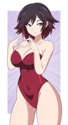 1girls abyssp3 red_hair ruby_rose rwby silver_eyes swimsuit