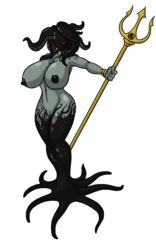 breasts dark_nipples female lordstevie necklace nude red_eyes sea_witch solo tentacle tentacle_hair trident weapon