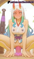 1girls 2025 ai_generated artist_name blush breasts bust chest dildo dildo_riding earrings electroworld female hi_res high_quality high_resolution highres horns jewelry long_hair multicolored_hair object_insertion one_piece oni patreon patreon_username sex_toy solo stable_diffusion sweat trembling vaginal_object_insertion vaginal_penetration vibrator watermark yamato_(one_piece)