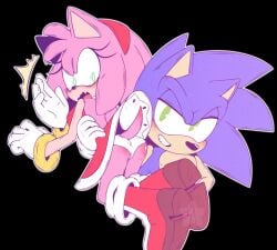 amy_rose ass ass_focus blue_fur blue_hair blush boots dress embarrassed green_eyes hedgehog legs medium_hair panties panty_focus peannut_bun pink_fur pink_hair sega smile sonamy sonic_(series) sonic_the_hedgehog spiked_hair tail wavy_mouth