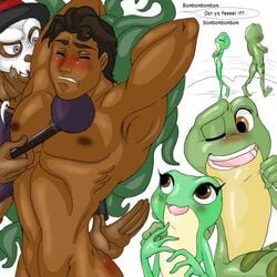 artist_request ass bara disney disney_princess dr._facilier english_text gay male male_only muscular muscular_male prince_naveen simple_background text the_princess_and_the_frog tiana white_background yaoi