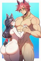 ahri ahri_(league_of_legends) ai_generated big_ass big_breasts big_muscles big_penis muscular_male naked_female naked_male sett strongbana_(ai_style)