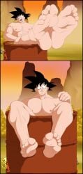 1boy 5_fingers 5_toes alien alien_boy alien_humanoid alien_look_like_human alien_only areola bara bara_tiddies bara_tits barefoot bath_barrel bathing big_feet big_pecs big_soles big_toes black_hair dragon_ball dragon_ball_z feet feet_fetish feet_focus feet_up foot_fetish foot_focus male male_only masutaa mountain mountains muscles muscular muscular_arms muscular_legs muscular_male muscular_thighs naked naked_male nipples nude nude_male orange_sky pecs pink_areola pink_nipples plants saiyan saiyan_boy saiyan_male shounen_jump showing_feet showing_off_feet sitting_in_water smile smiling smiling_at_viewer son_goku spiky_hair sweat sweaty sweaty_body sweaty_feet two-tone_sky water watermark wet wet_body wrinkled_soles wrinkles yellow_sky