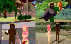 1boy 2girls 4_panel_comic abs ass barefoot black_shoes black_skirt breasts bridal_carry brown_eyes brown_hair brown_nipples brown_skin buff buff_male casual_nudity chara:jackson_(cio425) chara:jackson_mackenzie cio425 closed_eyes dark-skinned_male dark_skin dick digging farmer_hat female flower_necklace gardener gardening gardening_gloves gray_leggings green_blouse green_overalls hand_over_mouth hat_only heather_(cio425) heather_zimmerman jane_(cio425) janelle_"jane"_dawson koikatsu long_hair male messy_hair muscular muscular_male naked naked_female naked_female_naked_male naked_male naked_male_naked_female navel nipples nude nude_female nude_female_nude_male nude_male nude_male_nude_female nudist olive_skin outdoor_nudity outdoors paint_on_ass paint_on_body paint_on_breasts paint_splatter pecs penis pink_beret pink_hair pink_nipples public_nudity pussy red_hair retropunch shoulder_length_hair shovel smiling stroll suspenders tagme tanned_skin thigh_slit vagina yellow_boots yellow_gloves
