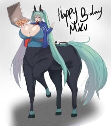 1girls 2025 2d 2d_(artwork) 2d_artwork absurd_res absurdres animal_ears animal_genitalia animal_humanoid animal_tail belly belly_button belly_button_visible_through_clothing birthday blue_hair breasts breasts_bigger_than_head bursting_breasts centaur centauress cleavage cleavage_overflowt clothed clothed_female clothing delivery_employee domino's_pizza ejaculation english english_text equid equine female female_only food gaikiken green_hair hatsune_miku hi_res highres horse horse_ears horse_girl horse_tail licking licking_lips light_skin long_hair monster_girl navel navel_visible_through_clothes overflowing_breasts solo solo_female sweatdrop sweating sweaty sweaty_body sweaty_breasts teal_hair text tied_hair tongue tongue_out twintails very_long_hair vocaloid