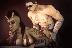 1boy 3d animated big_breasts female from_behind fugtrup johnny_cage male mortal_kombat sheeva source_filmmaker uncensored unimpressed