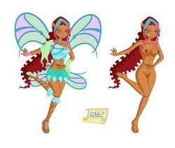 1girls aisha_(winx_club) believix breasts cobolt2 dark-skinned_female fairy female layla_(winx_club) looking_at_viewer naked nipples nude pussy rainbow_(animation_studio) solo winx_club