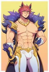 abs ai_generated bulge fully_clothed muscular_male sett strongbana_(ai_style)