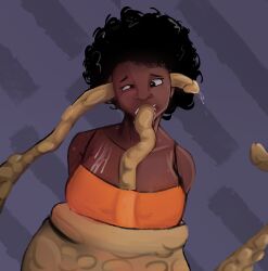 afro bra creature cum cum_in_mouth cum_on_breasts cum_on_face cumshot ear_fuck ear_penetration eyes_crossed female orange_bra tentacle tentacle_sex trapped