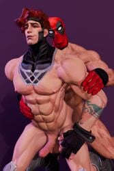 2boys deadpool deadpool_(marvel_rivals) from_behind gambit gambit_(marvel_rivals) gay gay_sex muscular_male penis