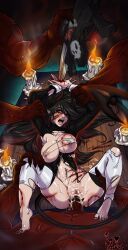 1girls arms_up bite bite_mark bite_mark_on_breast bite_marks blood cum_in_pussy cum_on_body demon demon_girl demon_horns elf_ears hizzacked injury large_breasts missionary_position rape sex torn_clothes vaginal_penetration