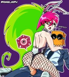 big_ass bunnysuit cowgirl_position cum_inside demencia_(villainous) dongo_nsfw dr._flug_(villainous) green_hair impregnation paper_bag piercings red_hair sperm_meets_ovum suit_and_tie villainous x-ray