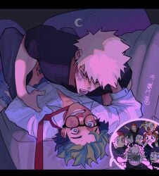 8_jmal_8 aged_up ashido_mina asui_tsuyu bakugou_katsuki blonde_hair blush boku_no_hero_academia bones_(company) brown_hair burn_scar camera car curly_hair denki_kaminari eijirou_kirishima freckles glasses green_eyes green_hair holding_camera iida_tenya imminent_sex indoors izuku_midoriya jiro_kyoka jirou_kyouka kaminari_denki katsuki_bakugou kirishima_eijiro long_hair looking_at_another messy_hair midoriya_izuku mina_ashido moon multiple_boys multiple_girls my_hero_academia necktie night ochako_uraraka pink_hair pink_skin red_eyes red_hair scar scar_on_face shirt short_hair shounen_jump shouto_todoroki spiked_hair star_(sky) taking_picture tenya_iida todoroki_shoto tsuyu_asui uraraka_ochaco white_hair yaoi