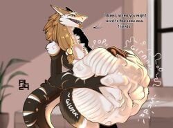 after_vore anthro anthro_pred belly big_belly bodily_noises bone bone_imprints bones_in_stomach claws death digestion digestion_noises english_text fatal_vore fur hi_res imprint luthais male mammal nude onomatopoeia open_mouth purplelove rumbling_stomach sergal skull skull_imprint sound_effects tail teeth text vore watermark