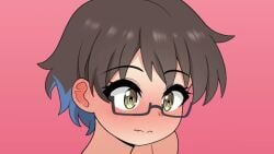 1boy 2girls animated arato_nagi areola_slip areolae black_hair blue_hair blush breasts brown_eyes brown_hair closed_mouth cum cum_on_breasts double_paizuri earrings ejaculation ejaculation_between_breasts glasses huge_breasts imari_youko long_hair looking_at_viewer multicolored_hair nude paizuri ponytail purple_eyes ruri_no_houseki short_hair smile sound stud_earrings symmetrical_docking the_only_shoe video