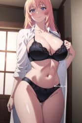 ai_generated arisato_yu big_breasts black_lingerie classroom_of_the_elite ichinose_honami_(cote) lingerie