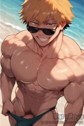 1boy abs ai_generated bara baraboys chainsaw_man denji_(chainsaw_man) male_only muscular_male pectorals solo