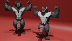 3d 3d_(artwork) abs animal_humanoid anthro balls biceps big_balls big_muscles big_penis candid canid canine canis comparison digital_media_(artwork) duo erection fur genitals grey_body grey_fur hair hi_res huge_cock humanoid hyper hyper_genitalia hyper_penis male mammal mammal_humanoid multicolored_body multicolored_fur muscular muscular_anthro muscular_male nipple_piercing nipples nude pecs penis piercing simple_background tail two_tone_body two_tone_fur vein veiny_muscles veiny_penis watanno white_body white_fur wolber wolf