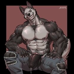 abs amon-sydonai anthro balls_under_clothes biceps big_bulge big_penis bulge bulge_through_clothing canid canine canis claws clothing creepypasta domestic_dog erection_under_clothes fur furry huge_bulge humanoid_genitalia humanoid_penis male male_nipples male_only mammal muscular_anthro muscular_male nipples pecs penis penis_outline penis_under_clothes precum precum_drip precum_through_underwear smile.dog underwear werecanid werecanine wolf