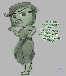 dialogue disgust_(inside_out) evil_raccoon green_hair inside_out short_hair showing_off sketch skirt skirt_lift thick thick_ass thick_thighs thighs