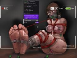 anna_williams arms_behind_head bondage boobs_out breast_bondage camera_view chat_box collar duct_tape feet feet_together foot_fetish gag gagged grenade grenade_pin kidnapped rope_bondage seated tekken tekken_8 tickle_torture twitch vibrator_in_pussy vibrator_on_nipple xeiss