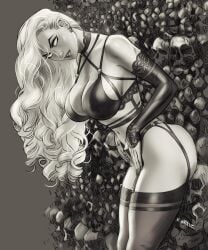 1girls artist_name artist_signature coffin_comics death_(personification) female_focus female_only garter_straps huge_breasts lady_death latex_leggings latex_lingerie lingerie long_hair looking_at_viewer richard_ortiz seductive_look solo_female solo_focus white_body white_hair white_skin