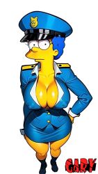 1girls 20th_century_fox 20th_century_studios ai_generated alpha_channel big_breasts blue_hair breasts cleavage female female_only for_sticker_use gary_(artist) looking_at_viewer marge_simpson png police_uniform policewoman psychedelic sticker_template the_simpsons transparent_background transparent_png yellow_skin