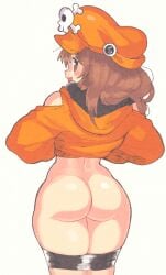 ass cute female guilty_gear guilty_gear_strive hoodie inkuusan may_(guilty_gear) pants_down shirt_lift shorts shorts_down spats thighs