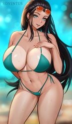 1girls bikini black_hair blue_eyes breasts female female_only hi_res huge_breasts light-skinned_female light_skin long_hair nico_robin one_piece post-timeskip rovintus wide_hips