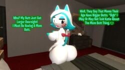 3d 3d_(artwork) ass_bigger_than_head ass_cheeks ass_growth ass_jiggle bed bedroom breasts bubble_butt cat_ears cat_girl cat_tail confused_look dialogue garry's_mod gmod kaibernation karen_(smg4) massive_ass milf mom_butt morning smg4 text turquoise_nipples