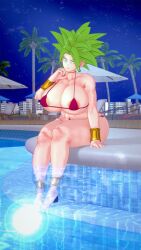 1girls 3d bikini bitch blue_eyes breasts dragon_ball dragon_ball_super earrings female female_only fusion green_hair kefla large_breasts legendary_super_saiyan panties potara_earrings potara_fusion solo super_saiyan super_saiyan_2