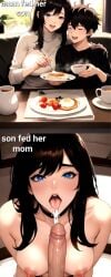 ai_generated blowjob blue_eyes breasts cum cum_in_mouth eating eating_cum incest incest_(lore) mother_and_child mother_and_son oral_creampie oral_sex