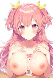 1boy 1boy1girl 1girls ai_generated areola areolae ass big_breasts blush boobjob breasts breasts_out completely_naked completely_naked_female completely_nude completely_nude_female cum cum_drip cum_on_breasts cumshot female female_focus high_resolution highres male momoi_airi naked nipples paizuri pink_eyes pink_hair pov pressing_breasts_together project_sekai pussy titjob tits_out