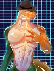 abs background chest cowboy_hat crocodile furry furry_male gummigoo_(the_amazing_digital_circus) gummy male male_only neon the_amazing_digital_circus two_tone_body