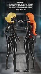 2girls 3d ass black_skin bodysuit breasts clothing clover_(totally_spies) drone droneification faceless_female female female_focus female_only latex latex_clothing latex_suit png sam_(totally_spies) standing supercasket thighs totally_spies