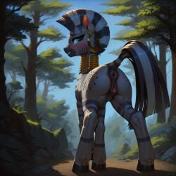 ai_generated animal_genitalia animal_pussy anus ass cutie_mark dock equid equine equine_genitalia equine_pussy female female_only friendship_is_magic fur grey_body grey_fur hasbro mohawk my_little_pony pussy quadruped solo tail zebra zecora_(mlp)