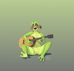 2024 3_toes 5_fingers acoustic_guitar amphibian anthro areola artist_logo black_body black_eyelids black_skin cel_shading closed_eyes collarbone countershade_face countershade_feet countershade_torso countershading ear_piercing ear_ring eyelashes eyewear feet female fingers frog genitals glasses gradient_background green_areola green_background green_body green_nipples green_pussy green_skin grey_background guitar hi_res holding_guitar holding_musical_instrument holding_object innie_pussy logo musical_instrument navel nipples nude open_mouth piercing playing_guitar playing_music plucked_string_instrument pussy red_body red_cheeks red_skin red_tongue ring_piercing sammfeatblueheart shaded shadow signature simple_background sitting soles solo string_instrument toes tongue