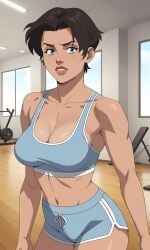 ai_generated alien alien_girl alien_humanoid amazon_prime anissa black_hair blue_eyes bonniealart cartoon cleavage female gym_clothes gym_shorts humanoid invincible short_black_hair short_hair stable_diffusion