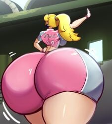 1girls ass ass_bigger_than_head ass_bigger_than_torso ass_body big_ass bottom_heavy bubble_butt clothing dat_ass fat_ass female female_only huge_ass hyper hyper_ass jersey large_ass mario_(series) mario_strikers mario_strikers_peach_back_view_redraw_(meme) massive_ass nintendo pink_shorts princess_peach rear_view schnauzercito shirt shorts solo sportswear thick_ass thick_thighs thunder_thighs wide_hips