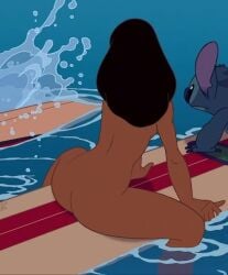 ass breasts butt_crack disney female lilo_and_stitch naked naked_female nani_pelekai nude nude_female screencap screenshot_edit stitch surfboard water