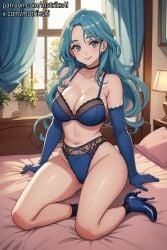 ai_generated bed big_breasts blue_hair female huge_breasts human large_breasts lingerie sea_of_stars seductive solo valere