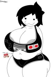 2024 :3 areola_slip areolae artist_name artist_signature ashley_(woodsglue) belly_button big_breasts black_hair bra breasts chubby game_controller gamepad_bra nes_controller panties thick_thighs thighs tummy woodsglue